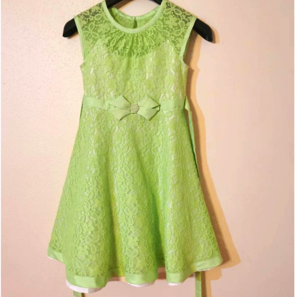 Jona Michelle Green Lace Dress for Girls w/bow